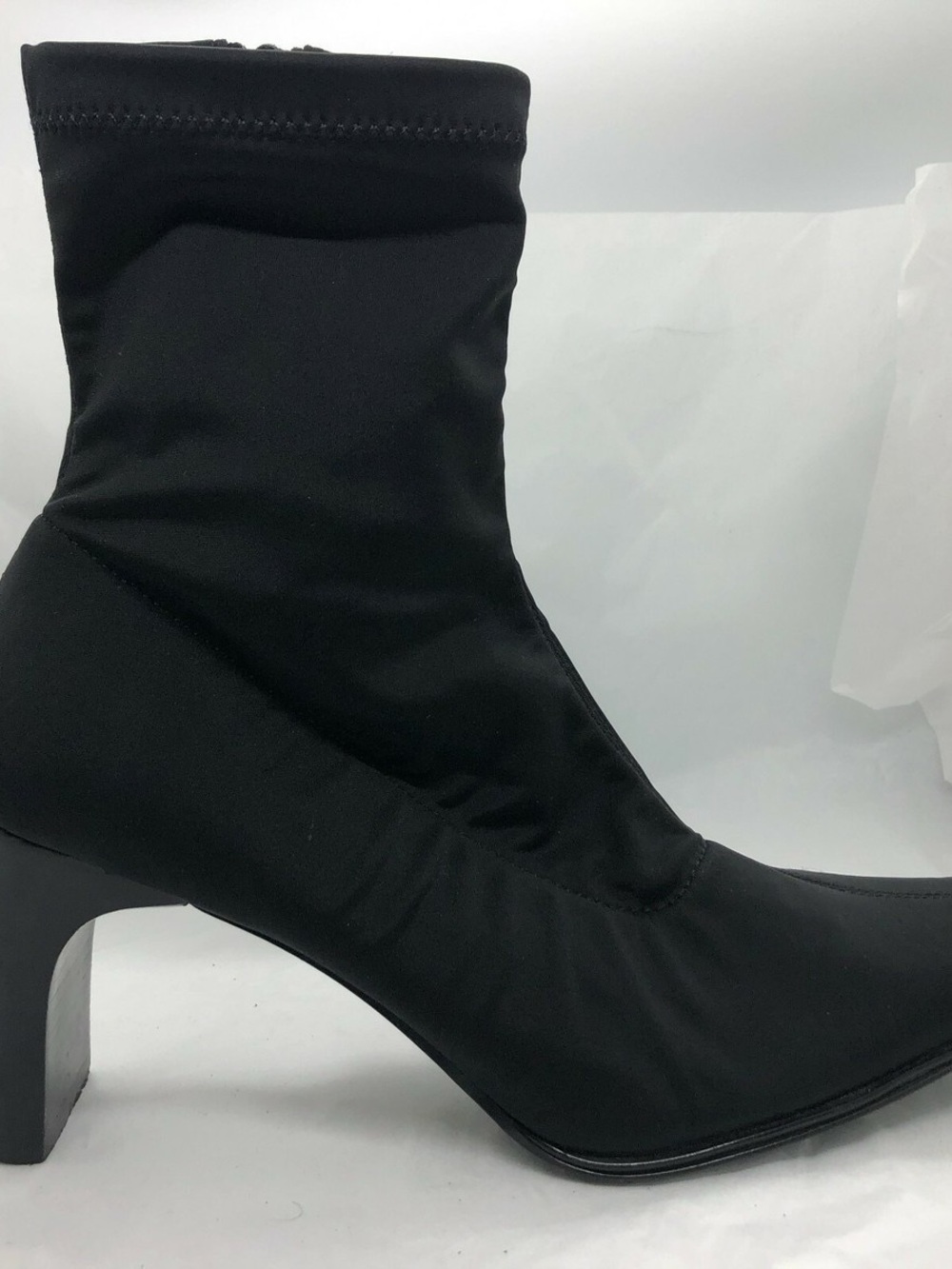 Zara Black Stretch Sock Ankle Boots with Block Heel